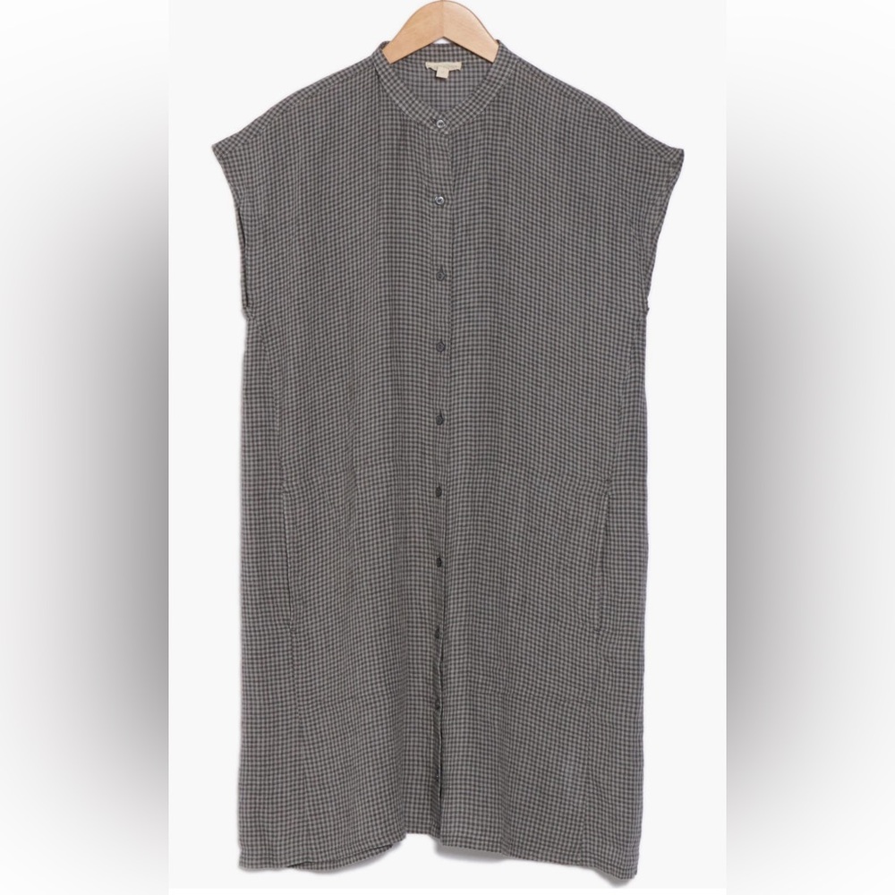 Eileen Fisher NWT Gingham Cap Sleeve Organic Linen Shirtdress medium - Picture 5 of 14